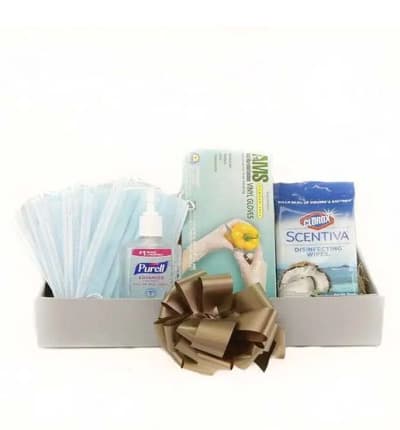 If you're worried about your loved one who is going back to work, school, or travelling - we understand - and we're here to help put your mind at ease. We've compiled all the necessary essentials into a safety kit, available for next day delivery when you order before 12pm. Please note: Brands subject to availability; we may substitute with an equal or higher priced comparable item.

Includes:
* 10 Three-Ply Surgical Masks
* 100 Vinyl Powder-Free Gloves
* 1 Hand Sanitizer - 8 oz.
* 24 Count Disinfecting Wipes